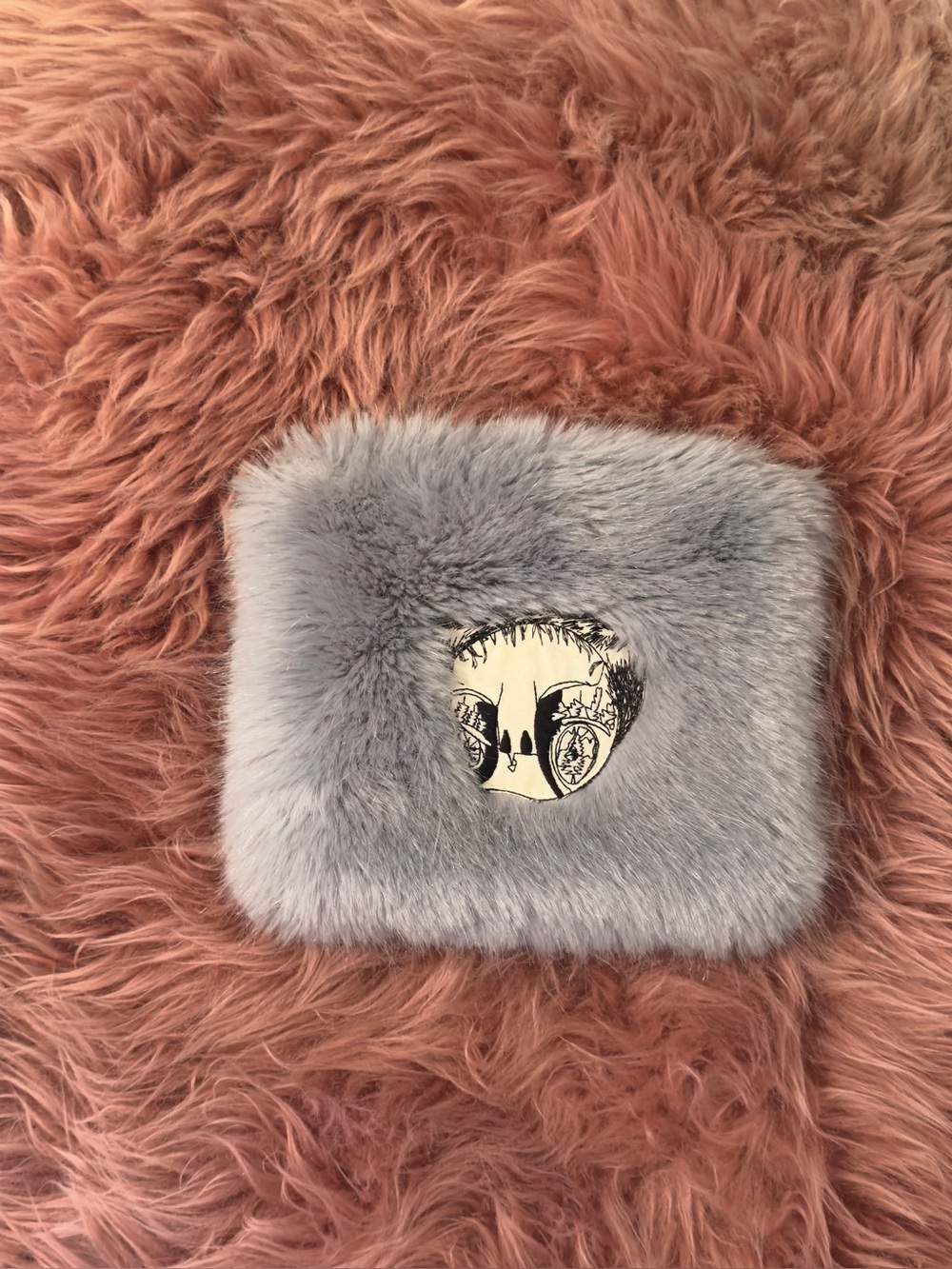 Blue Faux Fur Clutch with Embroidered Patch